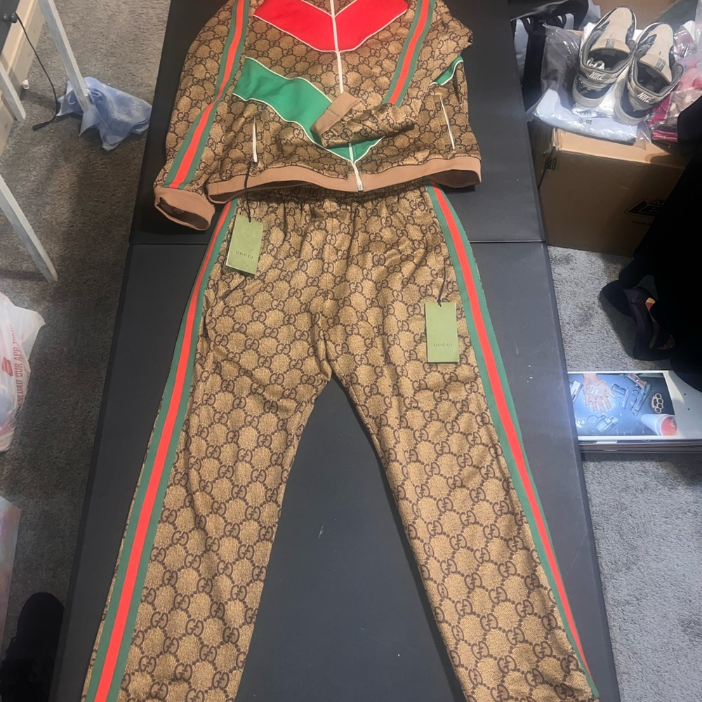 Gucci Beige Tracksuit with Red and Green Accents